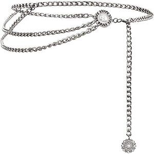 Women's Silver Multi-layer Metal Waist Chain Dress Belts Metal Belt